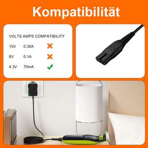 อะแดปเตอร์แปลงไฟ AC แบบปลั๊ก EU 4.3v 70mA 0.07A สำหรับเครื่องโกนหนวดไฟฟ้า <span class=keywords><strong>Philips</strong></span> พร้อมระบบป้องกัน OTP และสายชาร์จแบตเตอรี่แบบ DC - Product Image 2