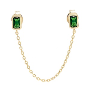 LOZRUNVE Hawaiian Jewelry Wholesale Sterling Silver Bezel 2 Double Piercing <strong>Chain</strong> <strong>Stud</strong> <strong>Earring</strong> 925 - Product Image 4
