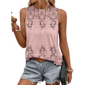 FOXA Camiseta sin mangas para mujer, estampada, plisada, con cuello alto, ajuste holgado, transpirable, para verano - Product Image 1