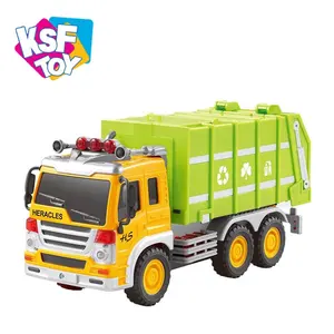 Caminhão de lixo de inércia plástica, limpeza de estrada, carro, modelo, brinquedo, caminhão alimentado de fricção com 6 rodas