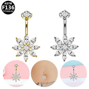 Anneau de nombril en titane en forme d'étoile avec incrustation de zircon, en alliage de titane F136, bijou de corps pour femme, piercing, cadeau, accessoire de mode - Product Image 2