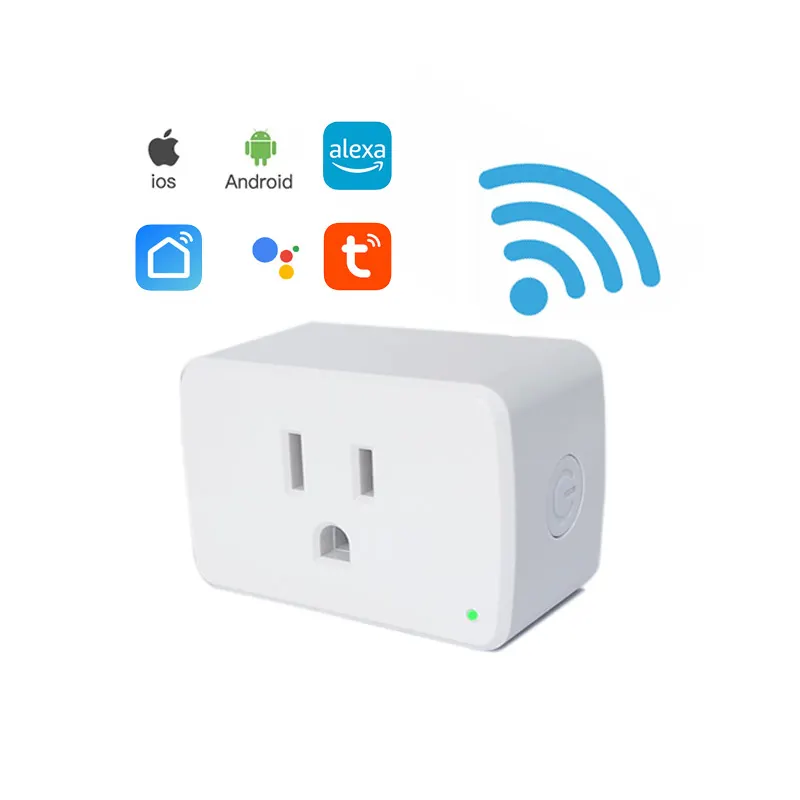 Tomada inteligente sem fio padrão eua 15a, minitomada inteligente wifi branca funciona com controle de alexa e google home e tuya app