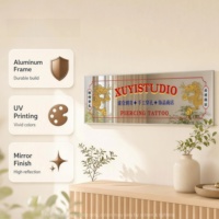 Miroir à cadre en aluminium, dos en acier inoxydable, logo décoratif suspendu, miroir d'intérieur pour magasin, plaque publicitaire promotionnelle