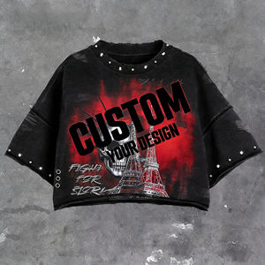 <span class=keywords><strong>Camiseta</strong></span> de hombre personalizada estilo retro con lavado ácido y pedrería, corte holgado, hombros caídos, 100% algodón, borde sin rematar, estampada. - Product Image 3