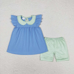 Túnica Ecológica para Bebé Niña con Cuello Peter Pan, Mangas con Volantes y Pantalones Cortos a Rayas a Juego, en Spandex/Poliéster - Product Image 5