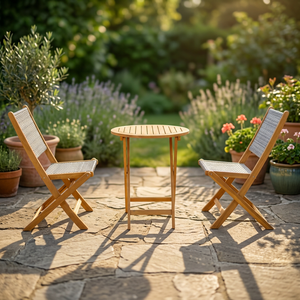 Conjunto de Café de Madera de Acacia de Moda - Mesa Redonda y 2 Sillas Duraderas y Ecológicas para Patio de Villa al Aire Libre - Product Image 3