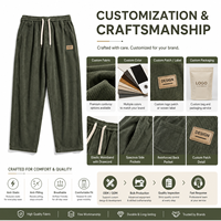 Pantalon large droit décontracté pour homme MENGTU en velours côtelé polyester/coton, taille mi-haute élastique avec cordon de serrage ajustable et patchs, idéal pour l'hiver