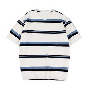 Wholesale Mens Striped T Shirt 100% Cotton Japanese Style Loose Fit Round Neck Summer <b>Tee</b> OEM Manufacturer - Product Image 1
