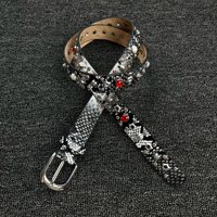 Ceinture Femme Y2K Style Western Imprimé Serpent Noir et Blanc Rivets Incrustés Style Moto Sangle Fine pour Jeans Accessoire de Mode Urbaine