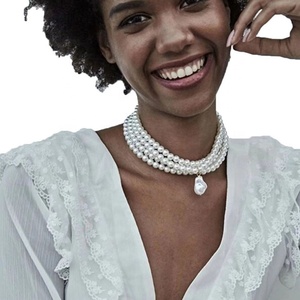 Gargantilla nupcial Mujer Collar tradicional de perlas multicapa simple para fiesta de boda - Product Image 3