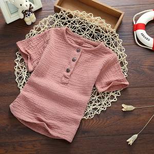 Vêtements pour enfants 2022, t-shirt en lin à manches courtes pour bébé garçon, été - Product Image 4