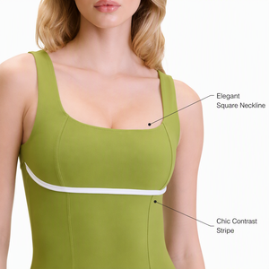 Robe de tennis pour femme, vert olive premium, col carré, short à passepoil contrastant, taille élastique, respirante, professionnelle - Product Image 2