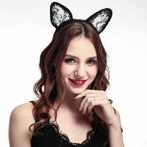 Diadema con orejas de gato de encaje, color negro, ajustable, para fiesta, cosplay, juego de rol, chica linda, tipo 214 - Product Image 2