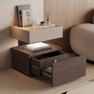 Lampe de chevet <span class=keywords><strong>en</strong></span> <span class=keywords><strong>bois</strong></span> minimaliste moderne italienne avec 2 <span class=keywords><strong>tiroirs</strong></span> et armoire suspendue intégrée, <span class=keywords><strong>petit</strong></span> <span class=keywords><strong>meuble</strong></span> de luxe pour chambre <span class=keywords><strong>à</strong></span> coucher - Product Image 4