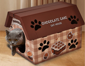 Rumah Kucing Mewah Modern untuk Dalam Ruangan, Tempat Tidur dan Penggaruk, Dapat Disesuaikan, Bentuk Lipat Warna Cokelat, Tempat Persembunyian, Ramah Lingkungan, Terbuat dari Kertas Berlapis - Product Image 3