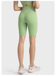 Women's Gym Shorts Pants Custom Logo Nylon <b>Tight</b> With Elastic Breathable Knee Length Yoga Solid Shorts - Product Image 4