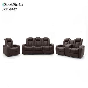 Canapé <span class=keywords><strong>inclinable</strong></span> électrique en cuir Geeksofa moderne pour 6 personnes, ensemble <span class=keywords><strong>de</strong></span> canapé home cinéma 3 2 1 avec console et table rabattable - Product Image 1
