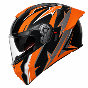 Casque de moto intégral anti-buée à double visière avec visière solaire rabattable, noir brillant et orange, pour adultes - Product Image 1