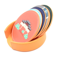 Ensemble de sets de table ronds en cuir PU personnalisés par sublimation, écologiques, modernes et de haute qualité, avec sous-verres antidérapants et imperméables pour café