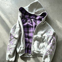 Hoodie Zipper Reversible Plaid Custom Ouna Manufacturer untuk Pria, Jaket Double Zipper, Potongan Boxy, Bahu Jatuh, 2-in-1, Gaya High Street