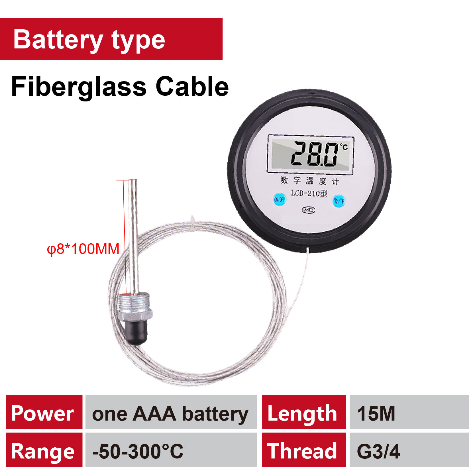 Type de batterie-Câble en fibre de verre-15m