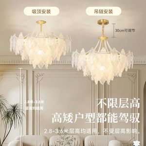 French Cream Style Chandelier Led <b>Light</b> Round Multi Head Ceiling Lamp For Living Room Bedroom Home Decor - Product Image 1