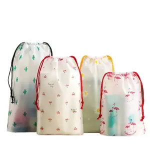 Bolsa promocional de ropa reutilizable transparente de compras transparentes degradables, bolsa de plástico con cordón para zapatos