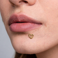 Anting-anting tusuk bibir berbentuk hati melengkung emas perak, baja tahan karat, antialergi, perhiasan tubuh untuk helix, tragus, lobe, ukuran 16 gauge, baru