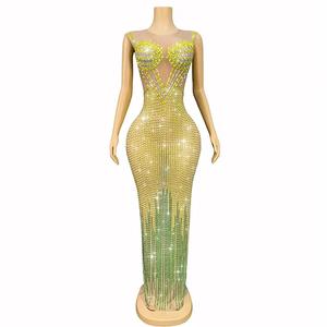 Vestido de fiesta de cumpleaños de lujo para mujer Venta caliente hasta el suelo malla brillante diamantes de imitación Matric diseño de <span class=keywords><strong>despedida</strong></span> - Product Image 4