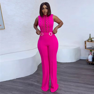 Nuovo Completo Estivo 2024: <span class=keywords><strong>Tuta</strong></span> Senza Maniche in <span class=keywords><strong>Pizzo</strong></span> con Pantaloni a Vita Alta, Abito Casual Personalizzabile in Taglie Grandi, Set 2 Pezzi - Product Image 1