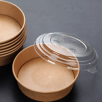 Bol rond à salade jetable avec couvercle, saladier en papier kraft et couvercle pour animal de compagnie, bol à salade de fruits en pla à emporter