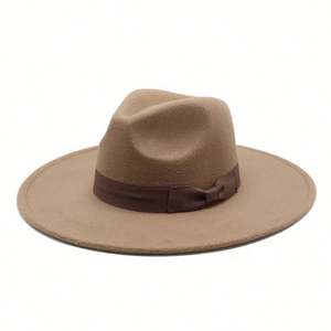 Vente chaude Nouvelle tendance Haute qualité 9,5 cm Grand chapeau Fedora à large bord plat <span class=keywords><strong>2023</strong></span> Vente en gros Chapeaux Fedora pour femmes avec nœud en ruban assorti - Product Image 6