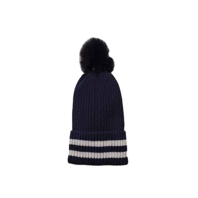 Cappello da donna con cappello lavorato a maglia a righe in lana a righe personalizzato berretto rotondo senza latta all'uncinetto berretto a cuffia per l'inverno