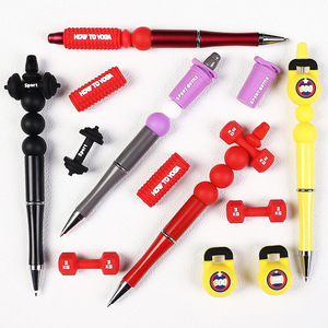 Equipo de fitness con cuentas de silicona 3D con diseño de mancuerna, accesorio de bolígrafo con cuentas de dibujos animados tridimensionales, cuentas sueltas de silicona con diseño de kettlebell - Product Image 2