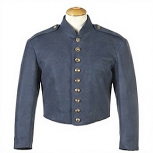 Veste d'extérieur vintage pour homme 100 % laine bleu foncé, simple boutonnage, col montant, uniforme d'hiver - Product Image 1