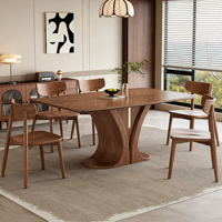 Table de salle à manger rectangulaire avec plateau en pierre rétro et pieds en bois massif pour 6 personnes, chaises adaptées pour la maison, le restaurant, l'hôtel