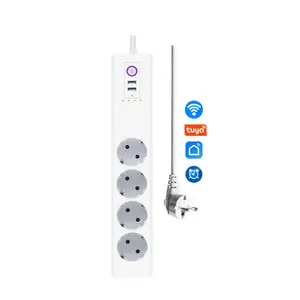 EU 16A WiFi Tuya 4 Outlet Smart Power Strip con USB 2 Plug Port Extension Socket Compatible con control de voz