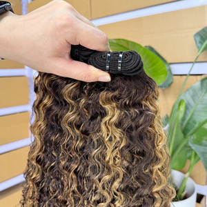 Bundles de cheveux vierges bruts Remy cambodgiens à Double trame 4/27 # Double Drawn Balayage Couleur Birman Curly Blonde Highlight - Product Image 4