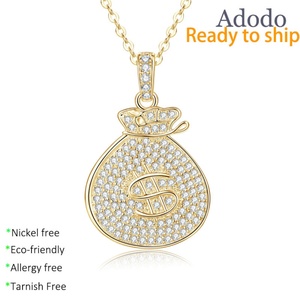 Trendy Hip Hop Jewelry 14k Gold Filled Eco-friendly <b>Copper</b> Insert Zircon Money Bag Pendant Necklace for Unisex - Product Image 1
