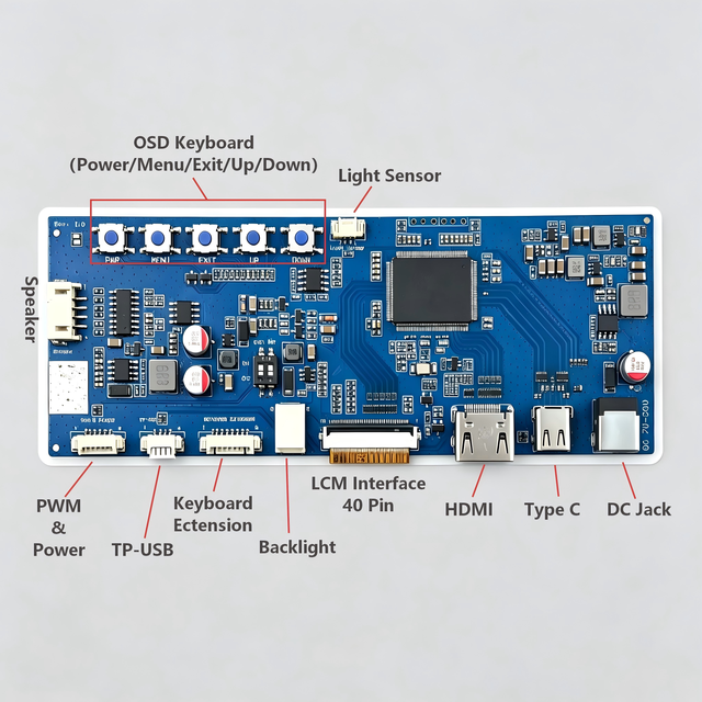 HDMI/Type C to LVDS Converter Board for 40 Pin LCD Module ,with Touch, PWM Dimming, OSD Keyboard, Ambient Light Sensor, Speaker