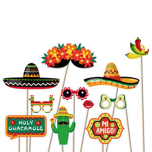 Accessoires de photomaton mexicains Huancai, 25 pièces, kit d'accessoires pour selfies de fête Fiesta avec bâtons en bois pour les fournitures de fête du Cinco de <span class=keywords><strong>Mayo</strong></span> - Product Image 5