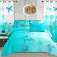 Vente en gros usine – Nouvelle collection de parures de lit personnalisées motif rose rouge, ensemble 8 pièces avec rideaux pour chambre de mariage, toutes saisons