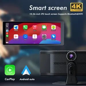 แบบพกพา 4K Dash Cam 10.3 HDหน้าจอIPSไร้สายAndroid Auto IOSรถเล่น 1080Pสํารองกล้องบันทึกGPSนําทาง