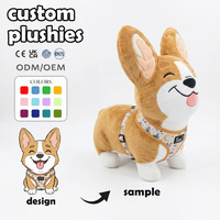 Fabricant de jouets en peluche personnalisés : Mini chien Corgi avec harnais, idéal pour les centres de soins post-partum et les cadeaux promotionnels.