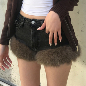 Shorts Mini de Mezclilla Ajustados con Parches de Piel Sintética para Mujer, Estilo Urbano, Vintage, Casual - Product Image 4