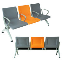 Accoudoirs en aluminium gris-orange, chaises d'attente de luxe 5 places pour aéroport, centre commercial, école et hôpital - durables et écologiques