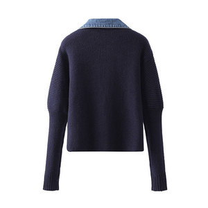 Produttore di maglieria con collo a Polo <span class=keywords><strong>blu</strong></span> <span class=keywords><strong>scuro</strong></span> personalizzato con giunzione monopetto coreano lavorato a maglia maglioni da donna 2022 <span class=keywords><strong>Cardigan</strong></span> - Product Image 2