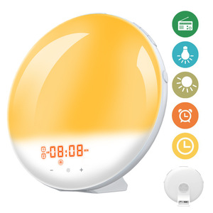 Sunrise Wake Up Light Alarm <b>Clock</b> <b>Led</b> Seven Color Round Bedside Night Light With Timer And Radio Function - Product Image 1