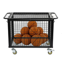 Chariot de rangement pour équipement sportif JH-Mech, roues, noir mat, cage verrouillable avec poignée surélevée, métal, chariot à roulettes pour le basketball