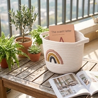 Panier rond en corde de coton tissé, créatif, portable, moderne, durable, écologique, avec poignée, pour le rangement de cosmétiques, livres, magazines